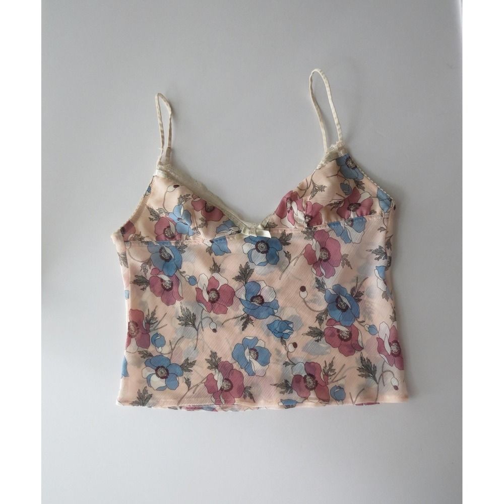 00s Italian Vintage Intimissi Floral Peach Camisole Top Cropped Bias Cut